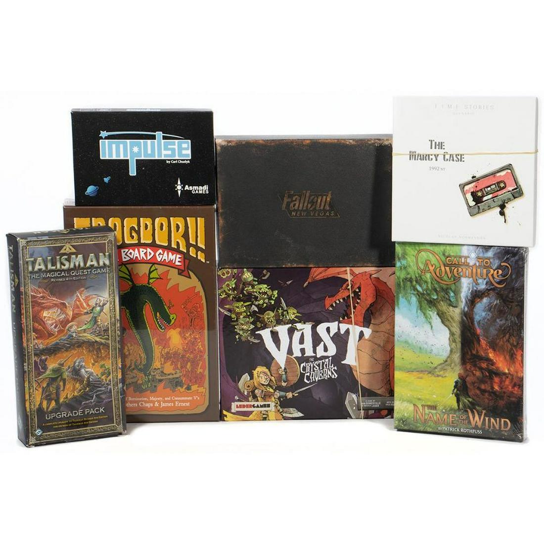 Boardgames: Harmless Junk : Trogdor : Sealed 2018 Leder Games : Vast - the Crystal Caverns : Open 2016 Brotherwise Games : Call to Adventure : the Name of the Wind : Sealed 2019 Bethesda Softworks : Fallout New V