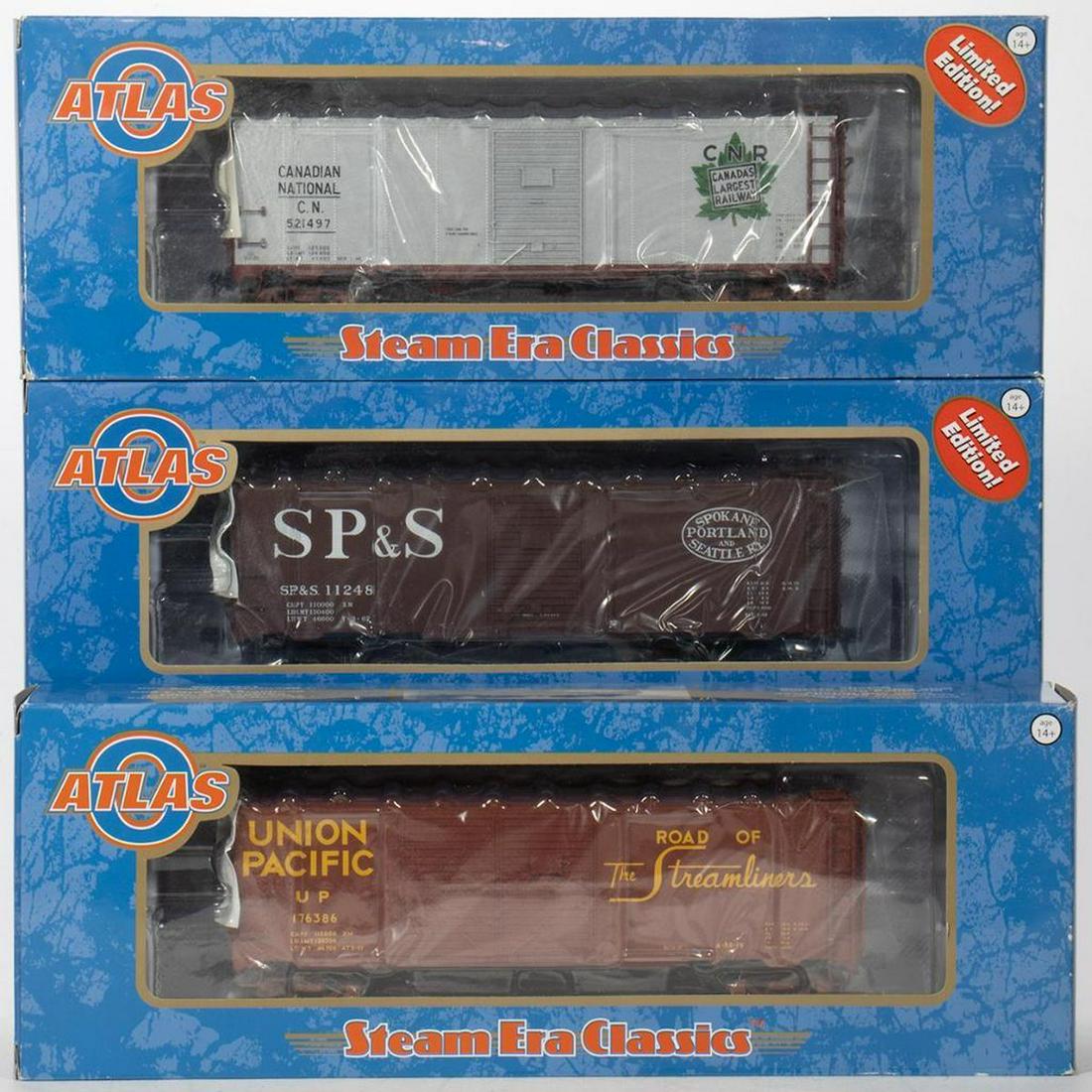 Atlas O Gauge. Box Cars. SP&S, UP, CN: 3002813-2; New Old Stock; 1937 AAR Box Car Spokane, Portland & Seattle Road Number 11248 [2 Rail] {Produced Exclusively for Peterson Supply Company} 3002827-1; ;New Old Stock; 40 foot 1937 AAR Double 