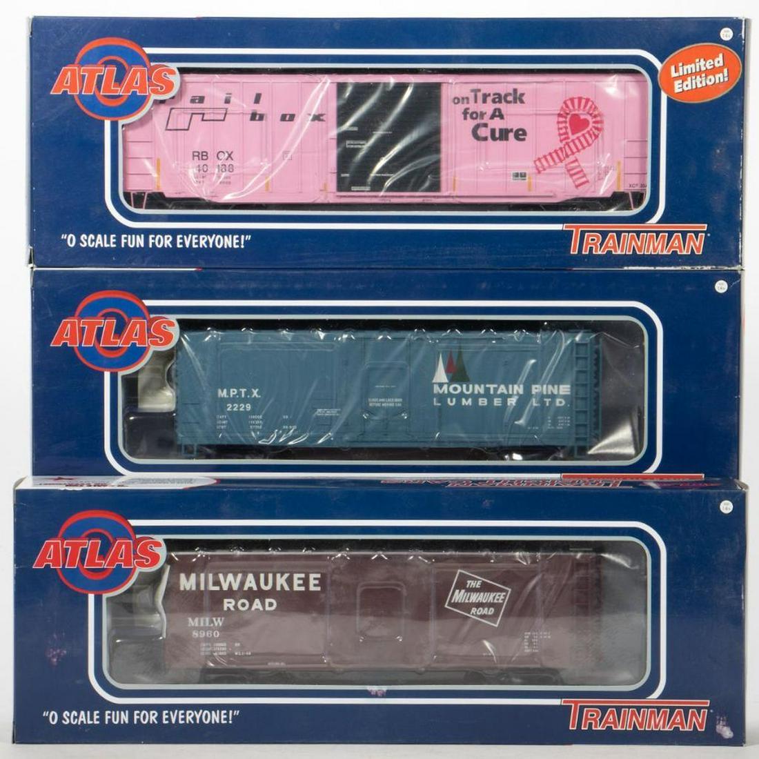 Atlas O Gauge. Box Cars. Mtn. Pine Lumbe, ACF, Milw (1 of 1)