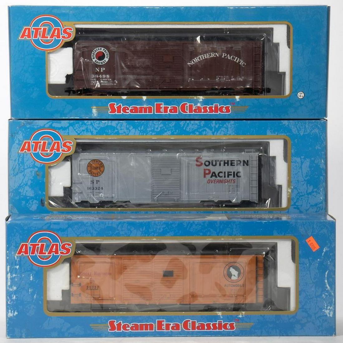 Atlas O Gauge. Double Door Box Cars. Gn, Sp, Np