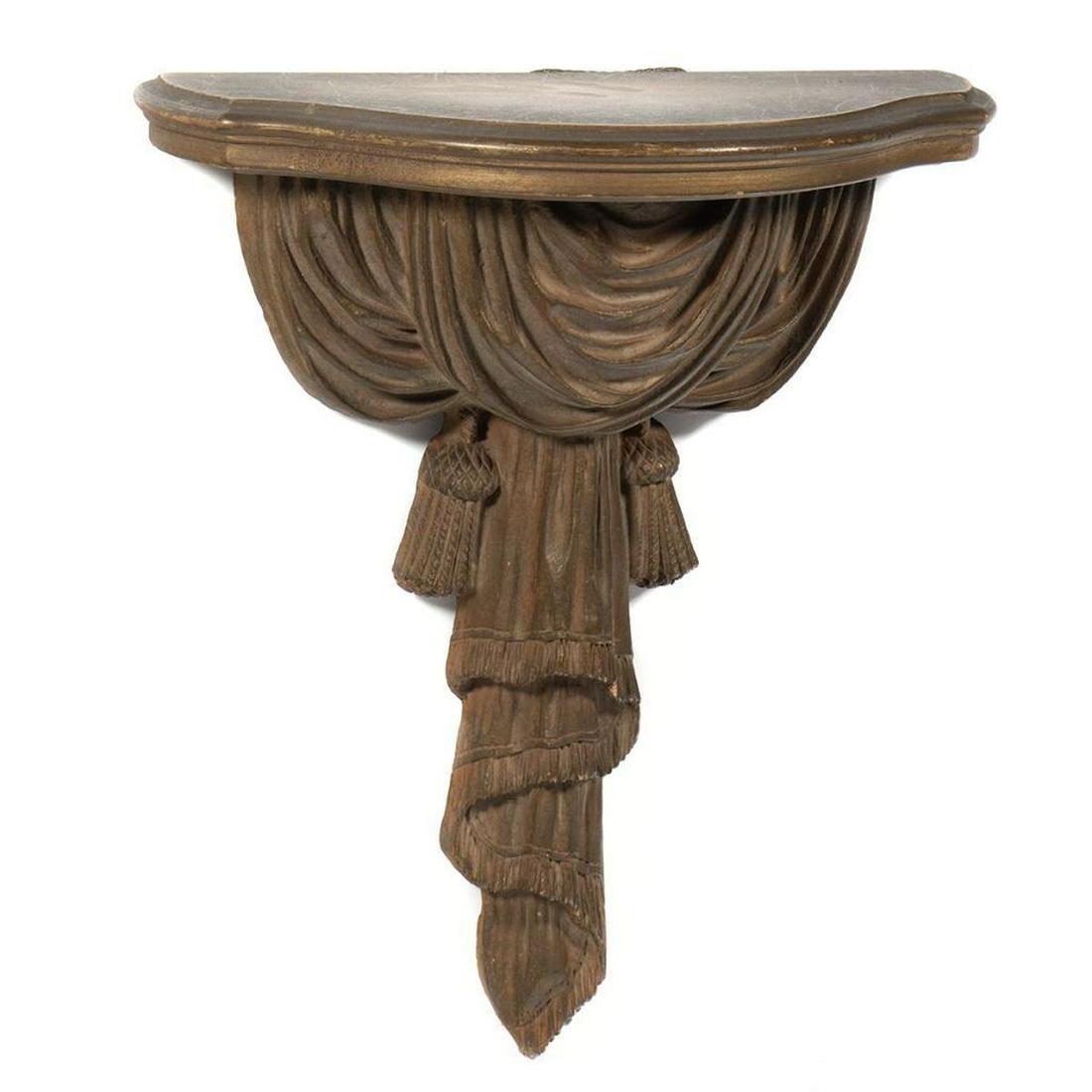 Neoclassical Bracket: Carved as swagged drapery. 13in. H. 11in. W 5in. D