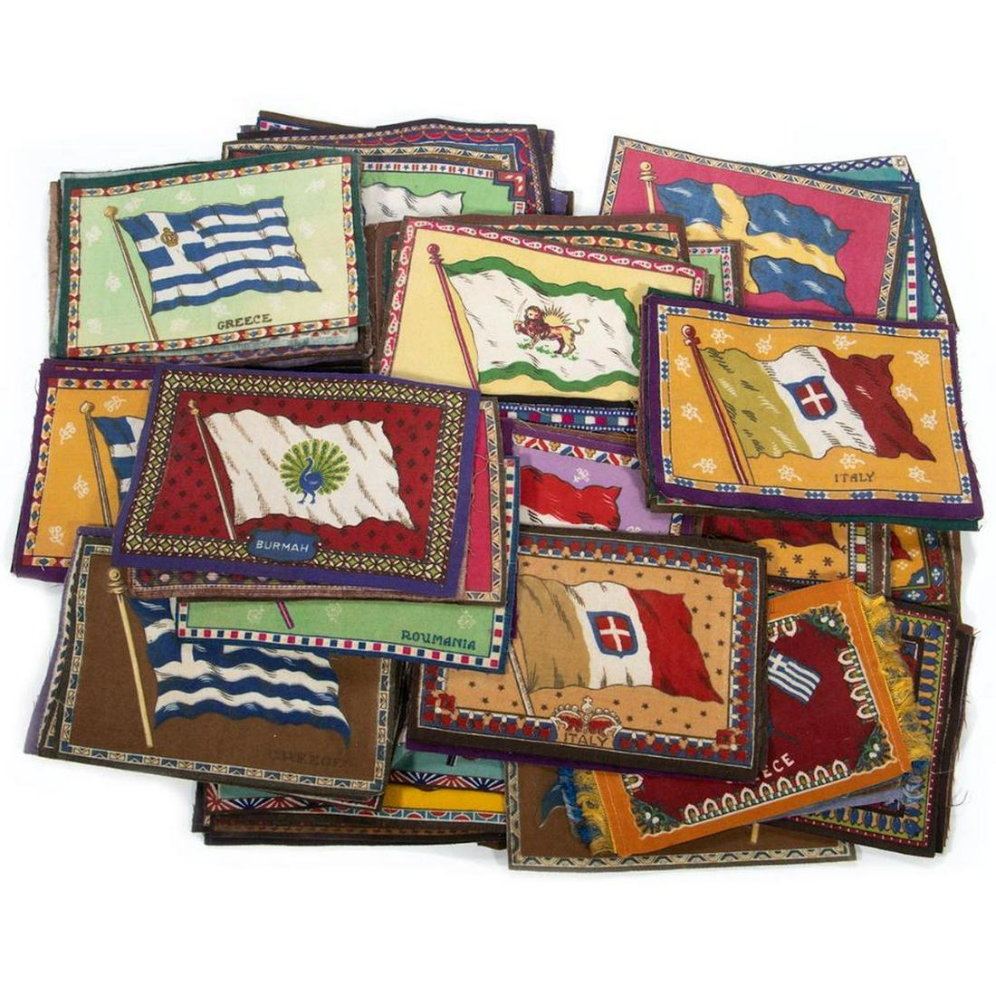 One Hundred (100) Antique Tobacco Felts: A lot of approximately 100, including flags of Australia, Sweden, Romania and Zion. First quarter 20th century. 8in. X 6in.