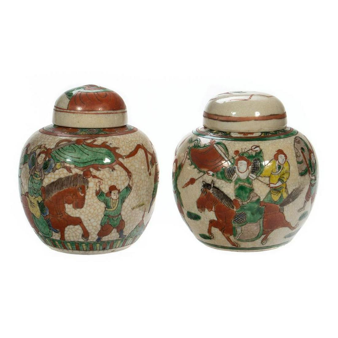 Pair Chinese Ceramic Covered Jars (1 of 5)