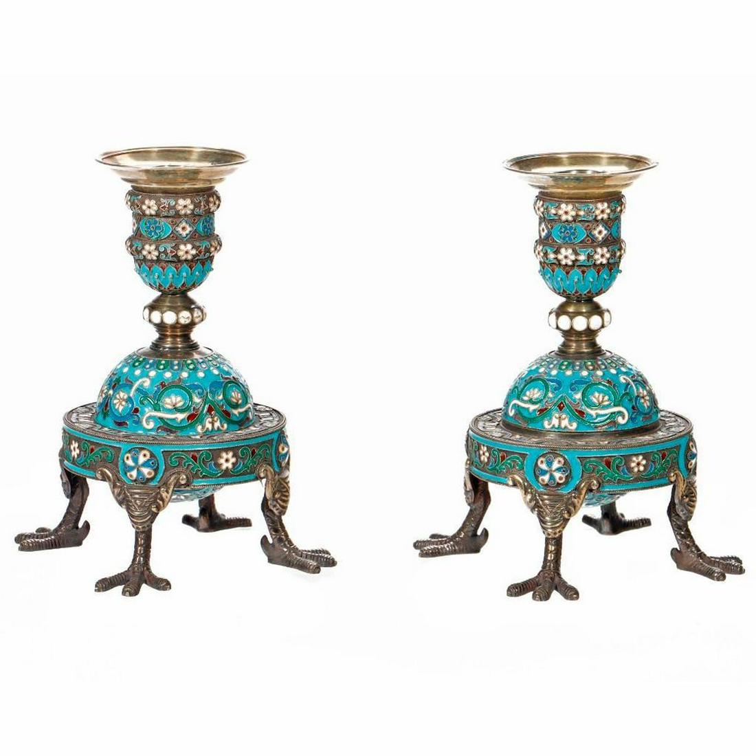 Russian Enamel Silver candlesticks (1 of 7)