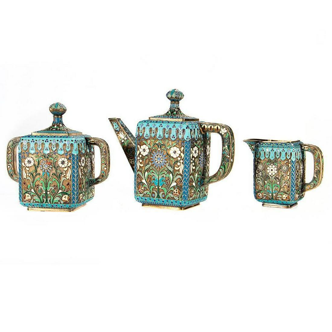 Russian Enamel Silver Tea Service (1 of 18)
