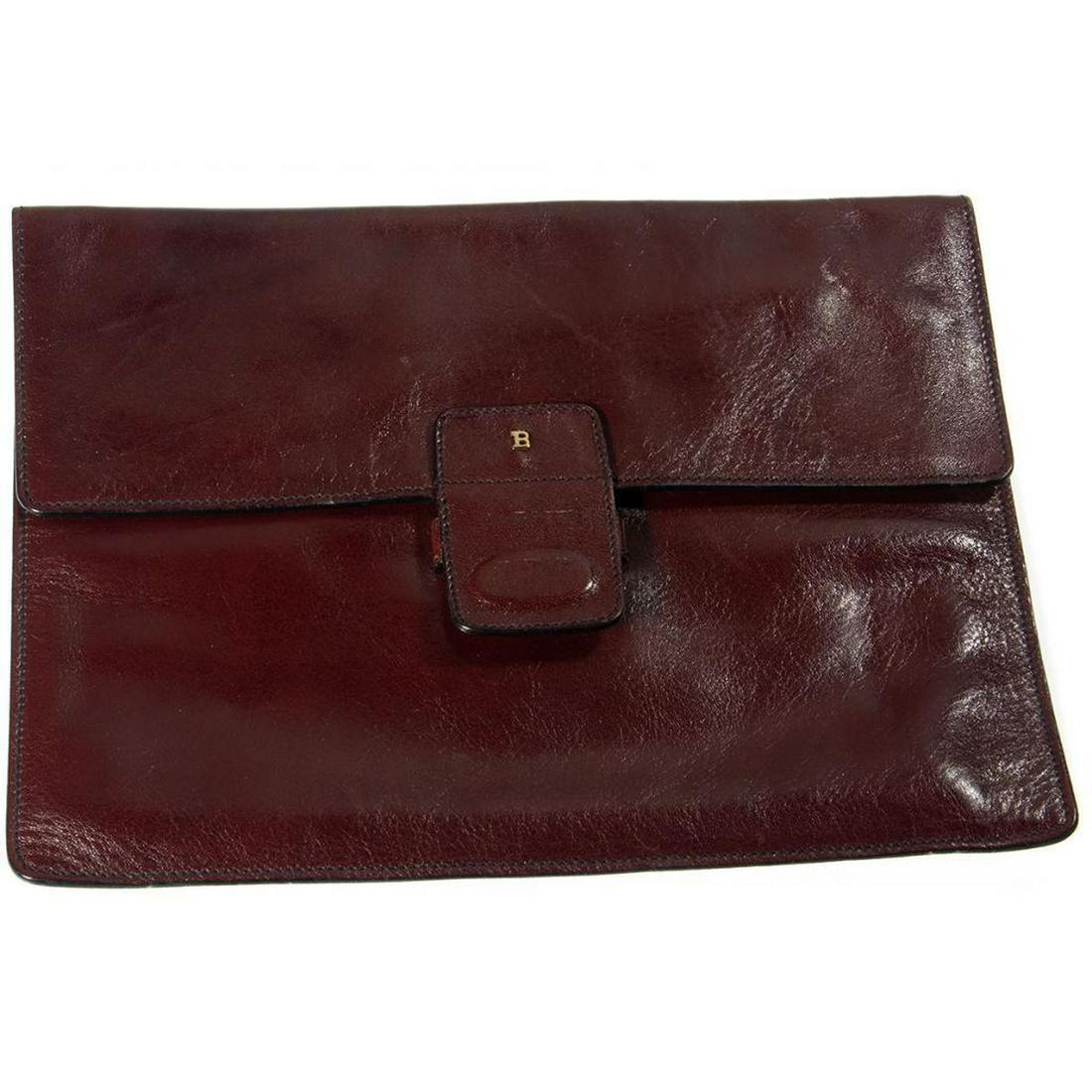 Bally Italy Brown Leather Portfolio: interior with three credit card slots, pen holder, zippered pocket; dimensions: 8 1/2" x 11 1/2", good, used condition