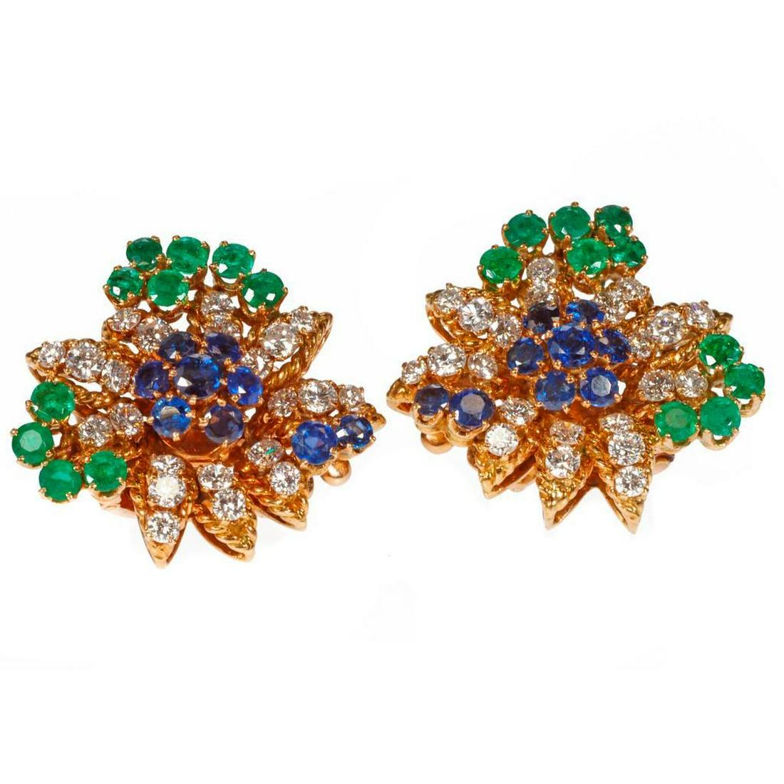 Van Cleef & Arpels diamond, gem-set, 18k gold ear clips (1 of 5)