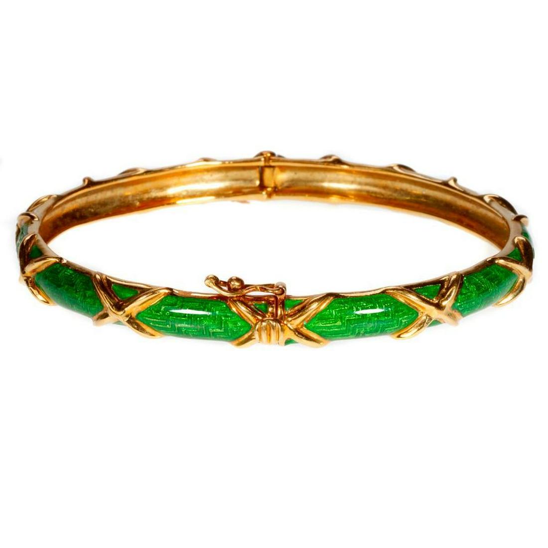 Tiffany & Co. 18k gold, enamel ''x' motif bangle (1 of 3)