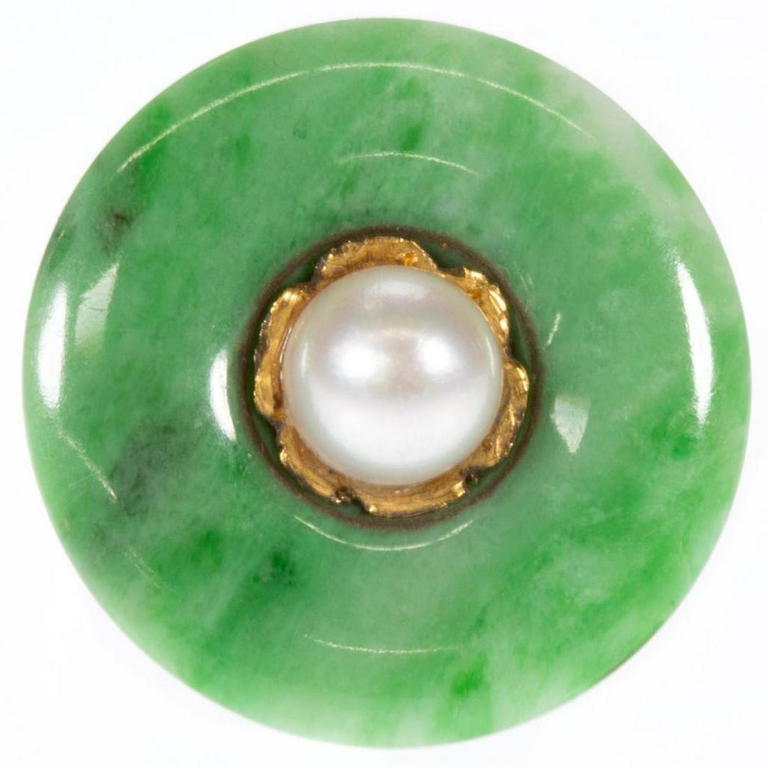 Jade, cultured pearl and 22k gold ring (1 of 3)