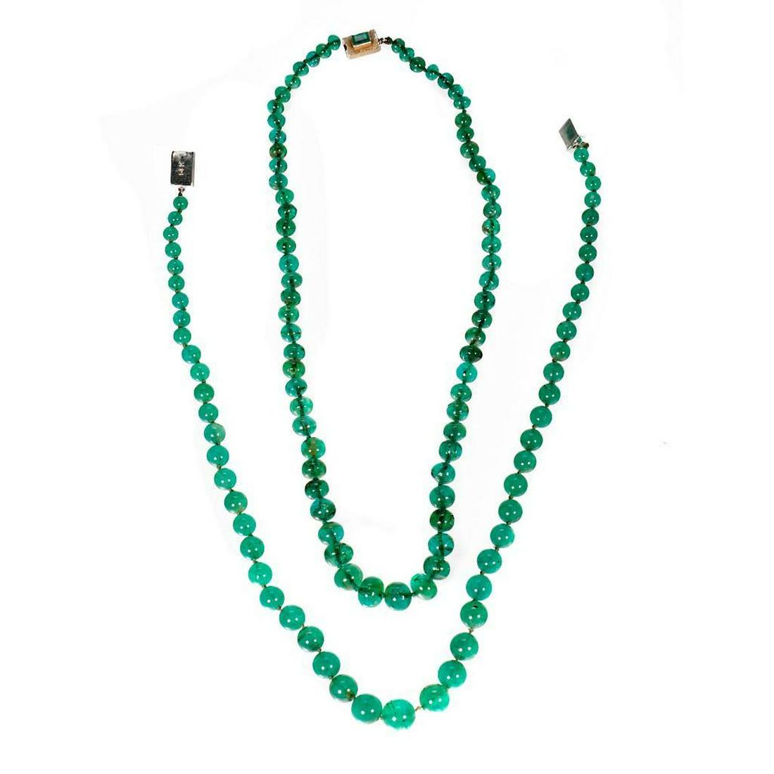Two emerald bead and 14k white gold necklaces (1 of 3)