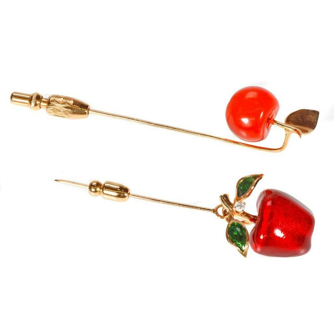 Two 14k gold apple motif stickpins (1 of 3)