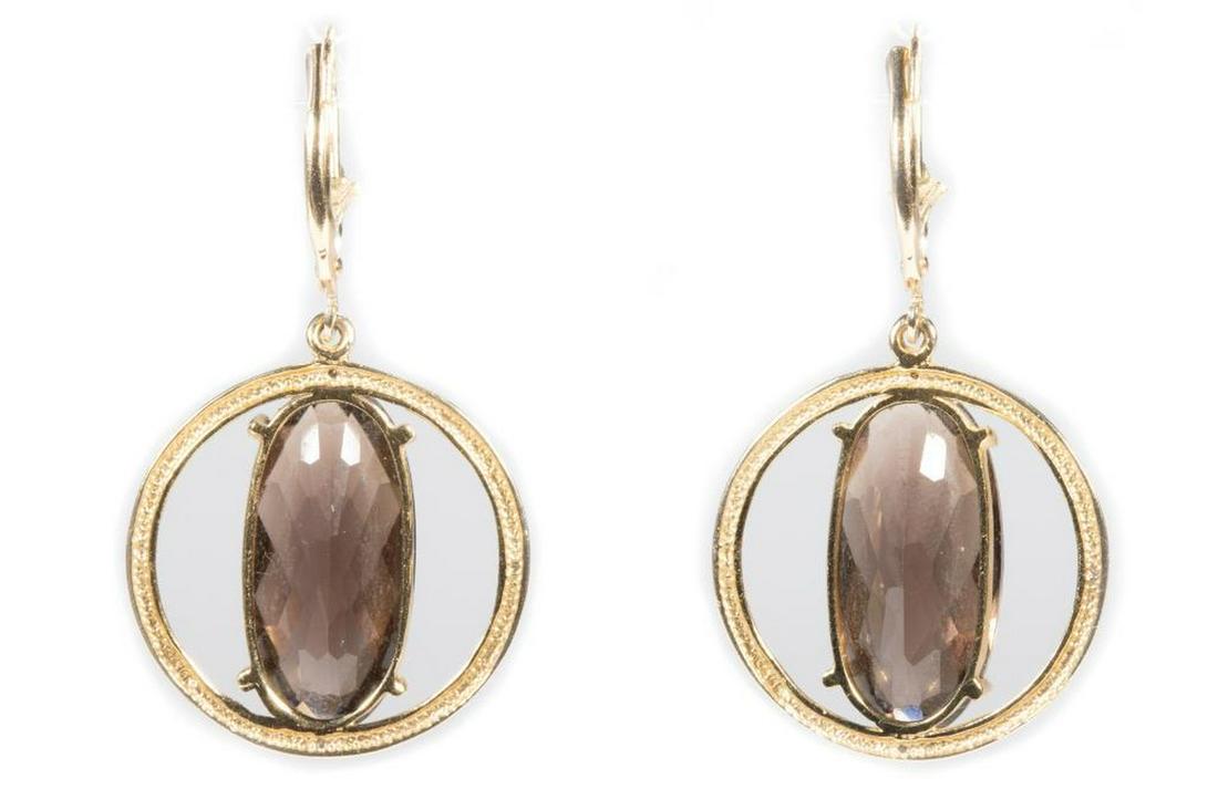 Pair of smoky quartz, diamond and 14k gold earrings (1 of 4)