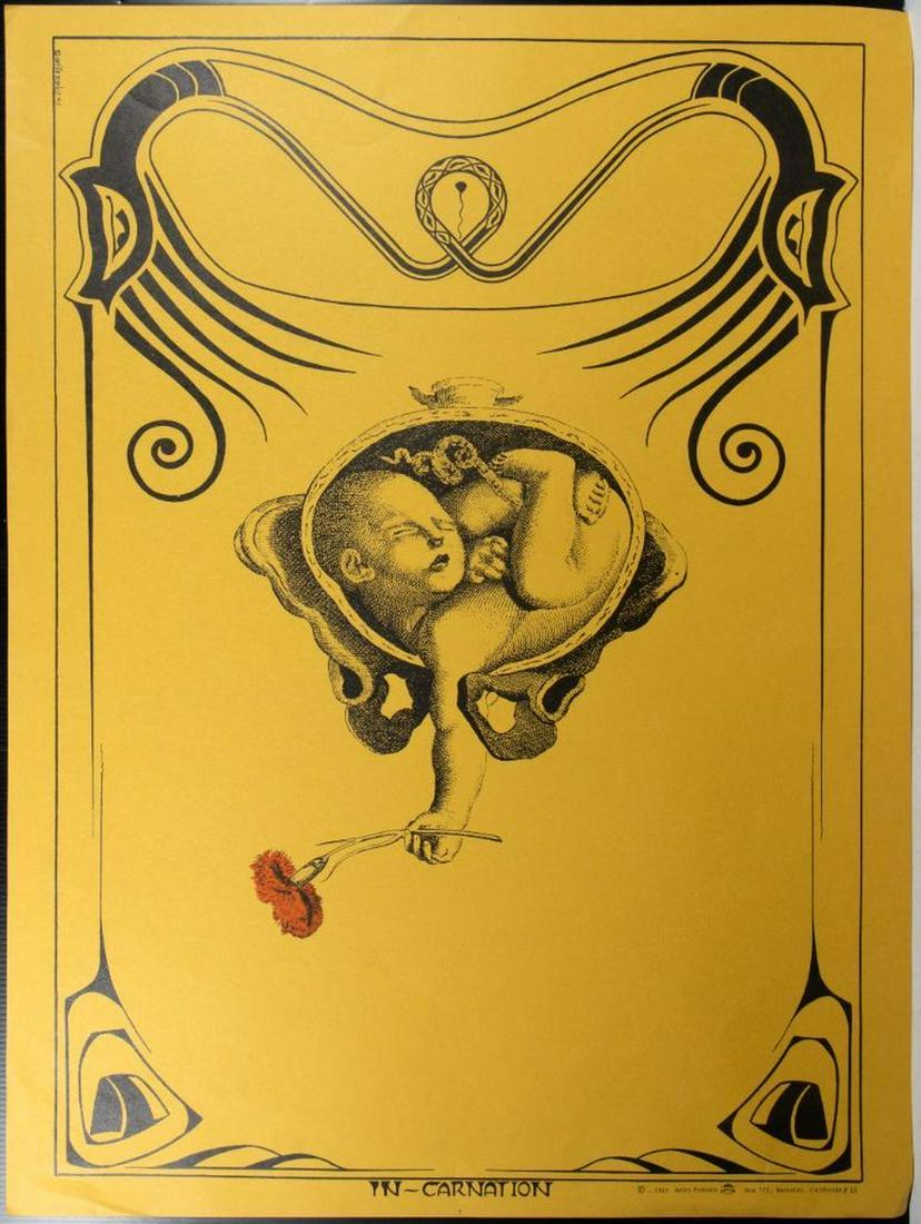 In-Carnation Poster: Artist: Winfred Satty. 1967. Printed at Astro Posters, Berkeley. Offset color lithograph. 29 7/8 x 22 ¼ inches. Condition: fine, corner of the sheet lightly bumped.