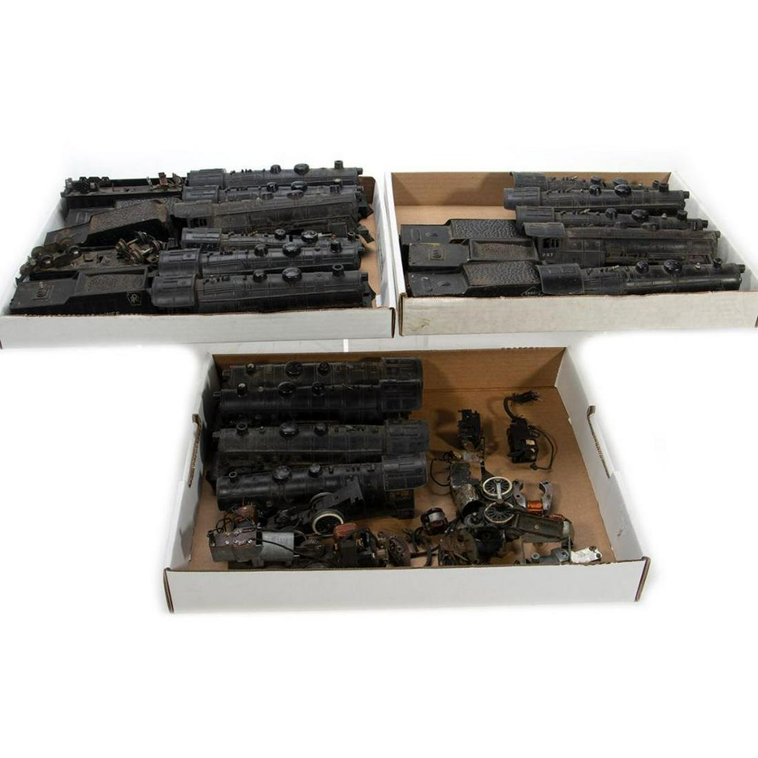 American Flyer S Gauge Atlantic Parts: UsedAtlantic parts: Plastic boiler dated October 1964, mounting holes blown out, no steps, renumbered 3017; 302 plastic boiler dated November 1953, pilot broken off, mounting holes broken off; Reading