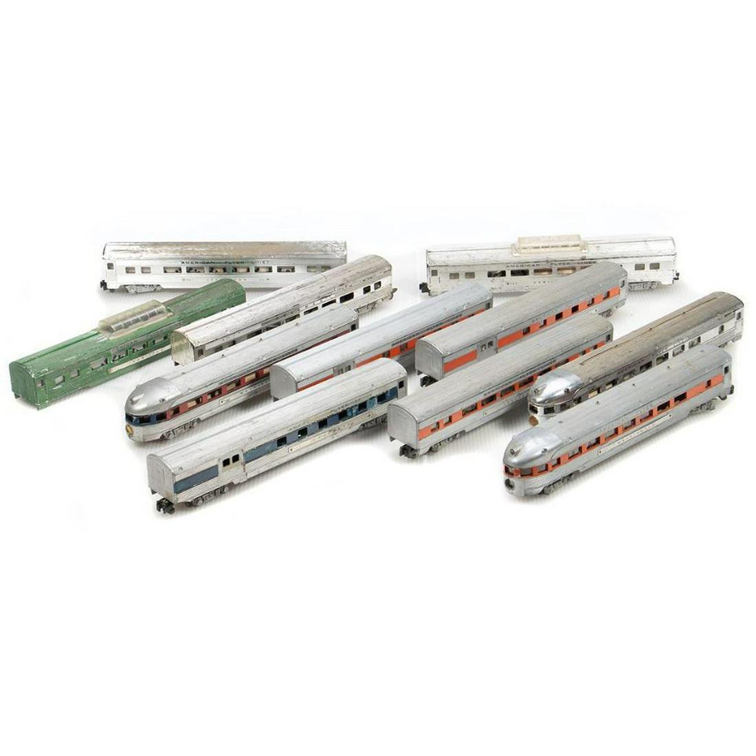 American Flyer S Gauge Streamline Cars/Parts: UsedStreamliner cars: 962 Columbus Orange Stripe combine, skirts intact, rust on chassis and truck frames, trucks and couplers intact, worn paint; 962 Columbus Orange Stripe combine, skirts intact, ru