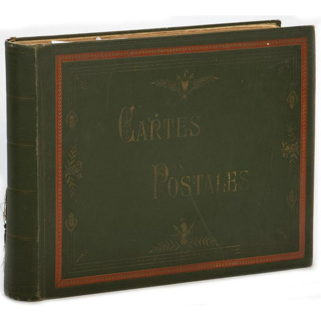 1900s Green Gilt French Postcard Album with Cards (1 of 9)