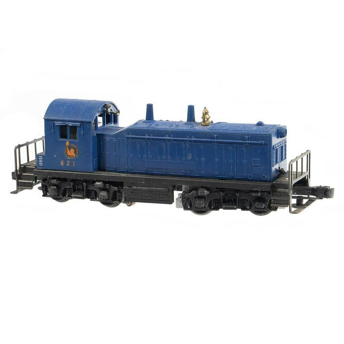Lionel 621 Jersey Central NW2 Diesel Locomotive: Lionel Postwar O gauge 621 Jersey Central NW2 Diesel Locomotive.: Bell, stacks, horn, hand rails, trucks and couplers intact.: