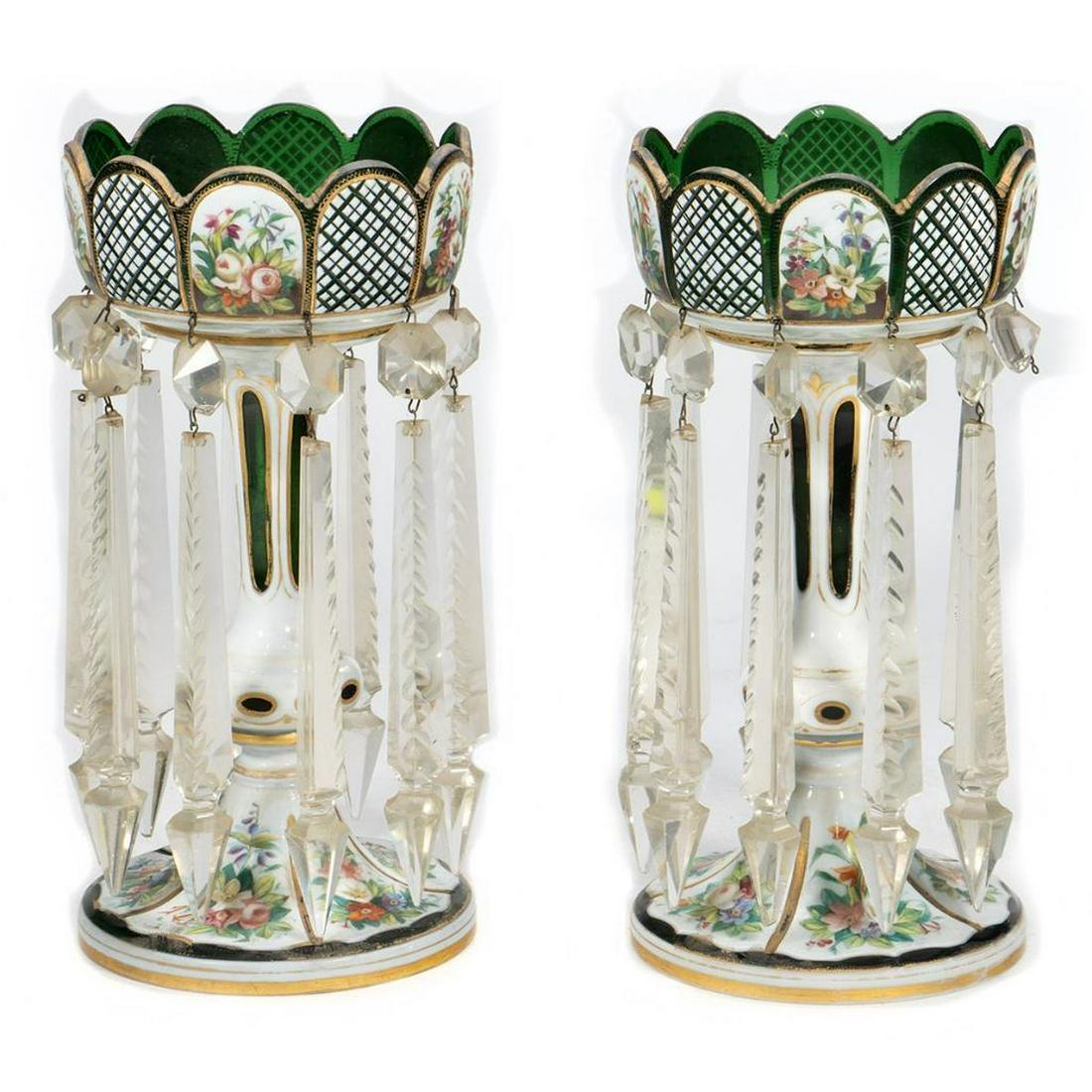 Pair of Gilt-Green Glass Table Lustres (1 of 5)