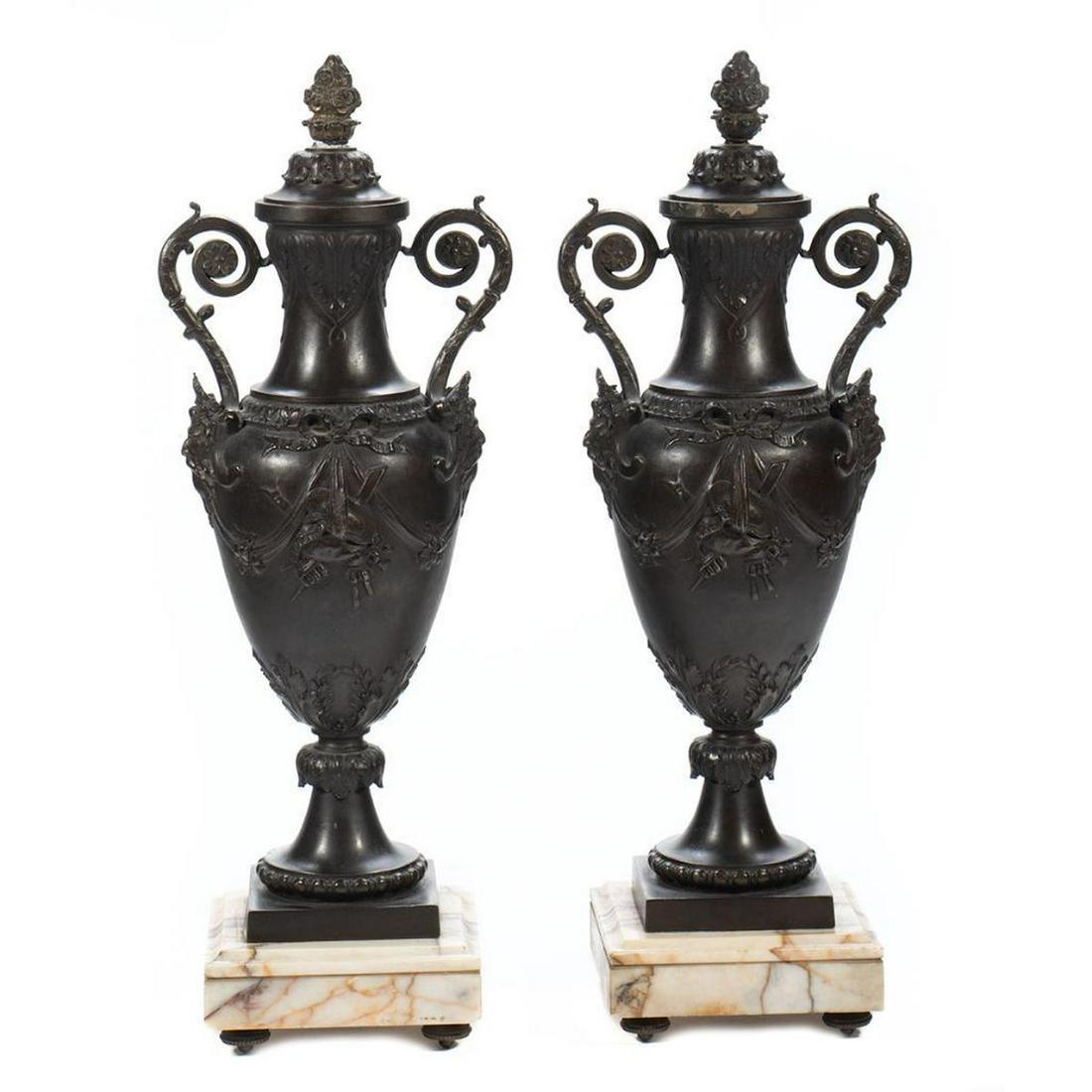 Pair Neoclassical Patinated Metal Urns (1 of 6)