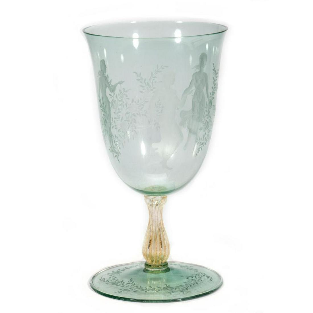 Green and Gold Etched Glass Vase, c. 1930s (1 of 6)