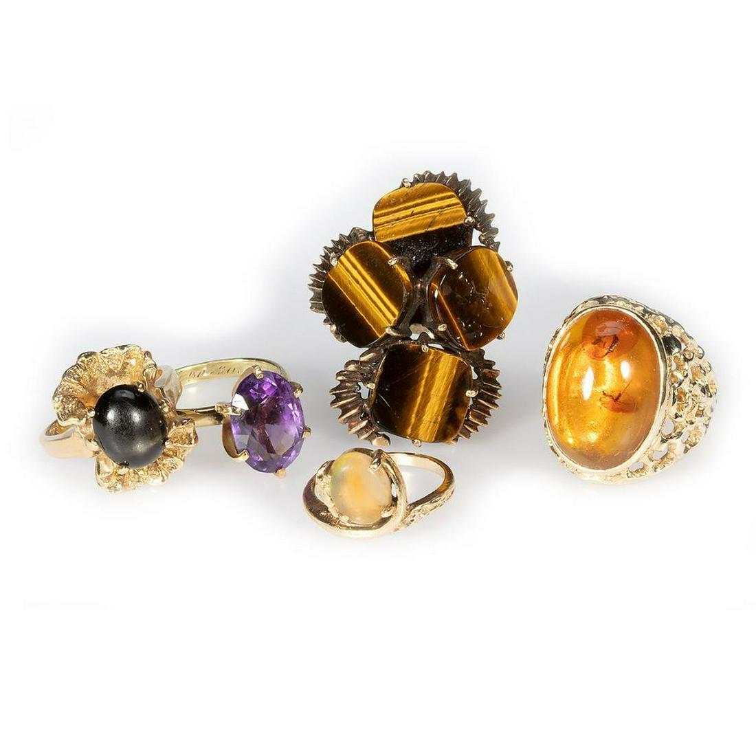 Five gem-set and 14k gold rings (1 of 4)