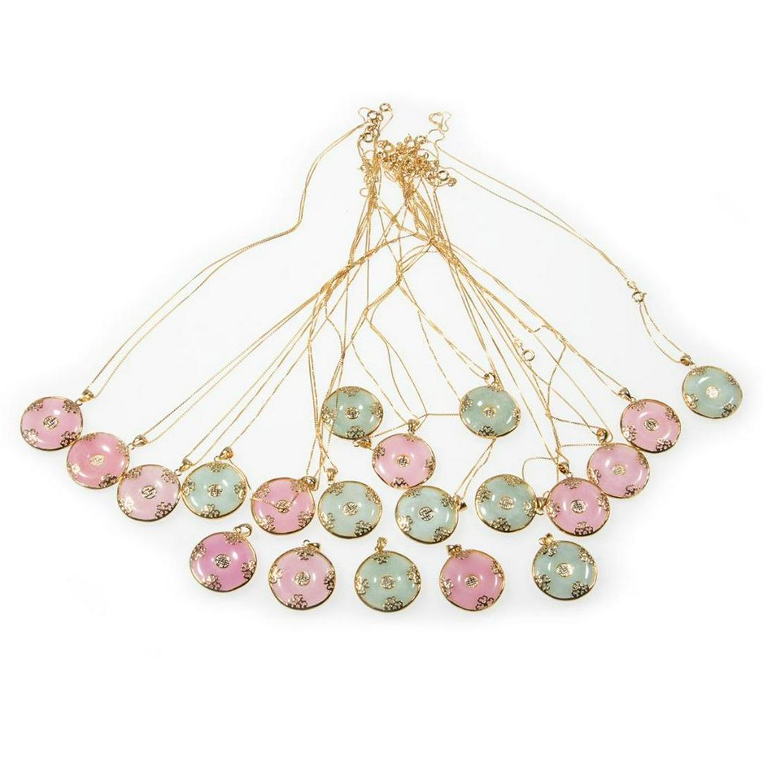 Collection of 20 jade, hardstone and silver bi pendants (1 of 2)