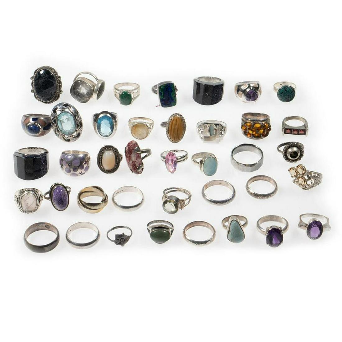 Collection of 52 stone-set, silver and steel rings (1 of 5)