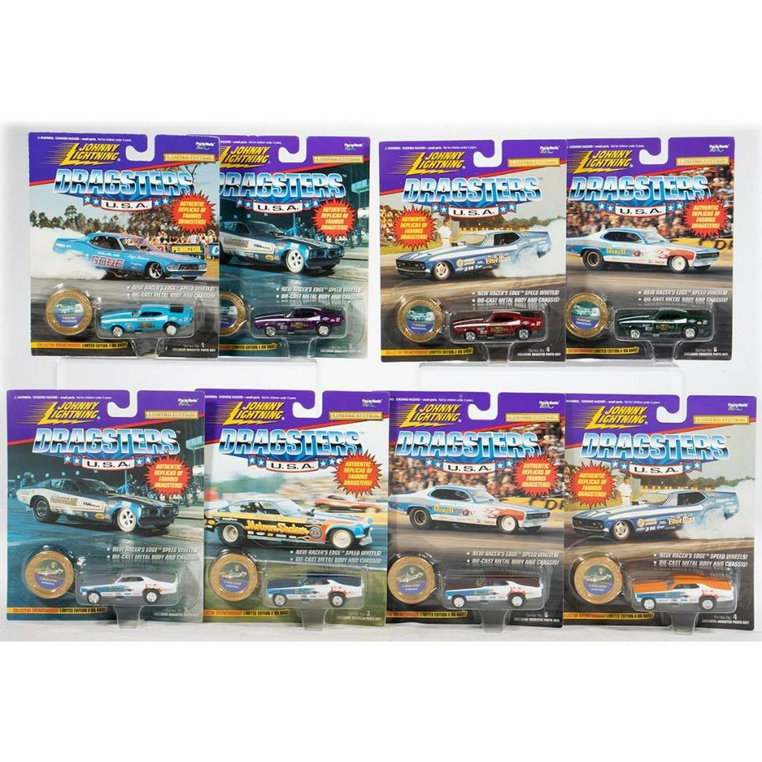 (18) Johnny Lightning Dragsters:'71 Blue Max; '71 Revellution; '72 Color Me Gone. - On original (1 of 8)