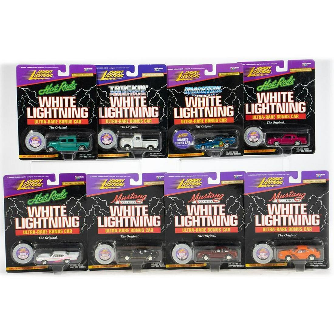 (13) Johnny Lightning White Lightning Bonus Cars: Trucking' America; Dragsters: Mustang Classics: (1 of 6)