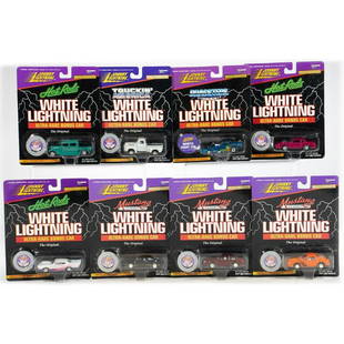 (13) Johnny Lightning White Lightning Bonus Cars: Trucking' America; Dragsters: Mustang Classics:: Johnny Lightning White Lightning Bonus Cars: Truckin' America: #421-04 1950 Ford F-1: Pearl White Dragsters USA: #322-02 Mantis Funny Car: Blue. Limited Edition #0321 #322-02 Mantis Funny Car: Blue.