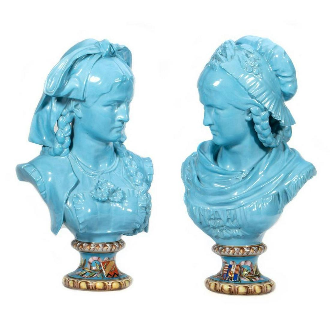 Pair Blue Porcelain Busts of Women (1 of 7)