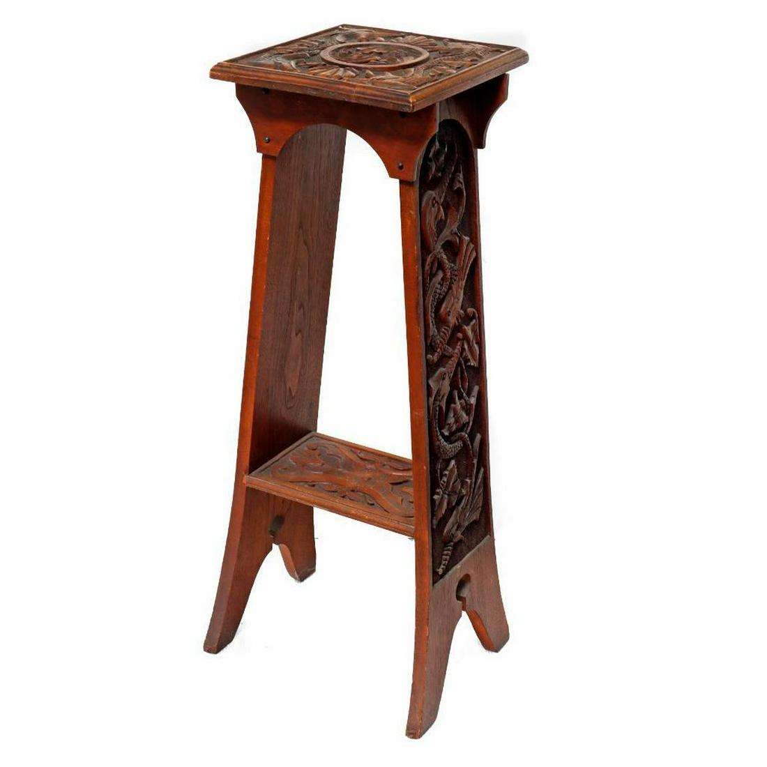 Serpent Motif Carved Wood Plant Stand (1 of 3)