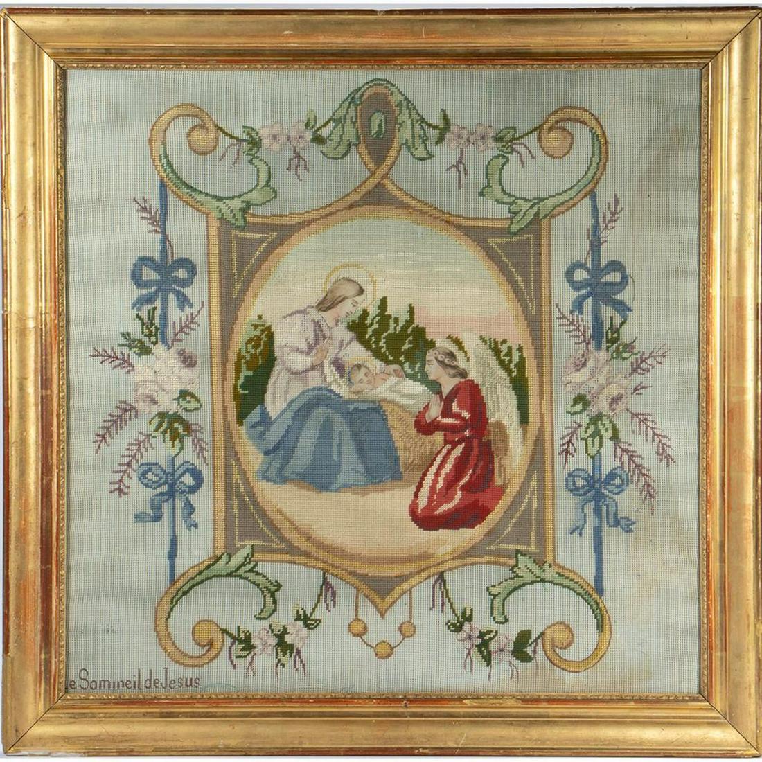 Large French Needlepoint of the Nativity, Framed (1 of 3)