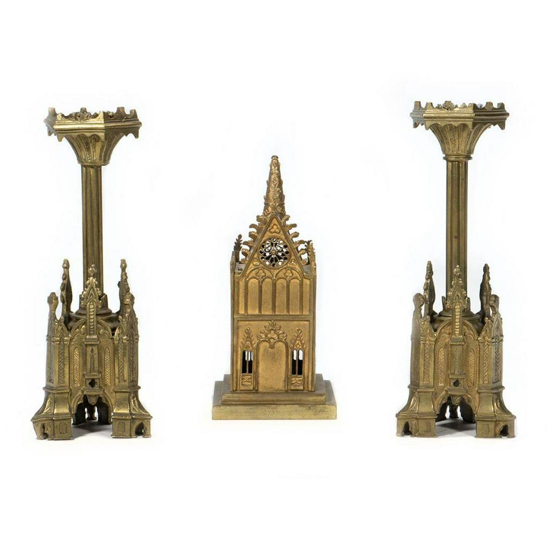 Pair Gothic Candlesticks and Model (1 of 4)