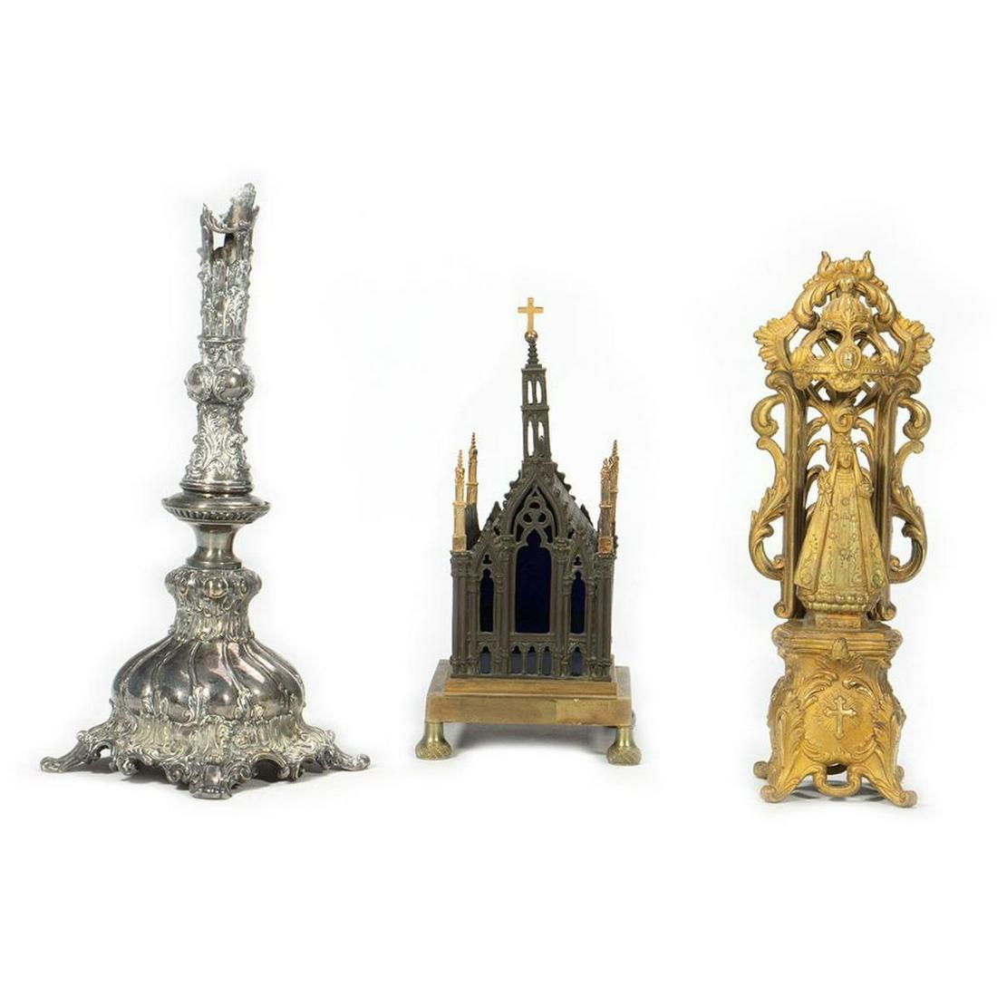 Gothic Candle Holder, Candlestick, and Gilt Niche (1 of 5)
