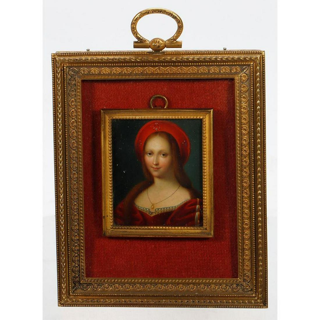 Gilt-framed Portrait Miniature of a Renaissance Style Woman (1 of 4)