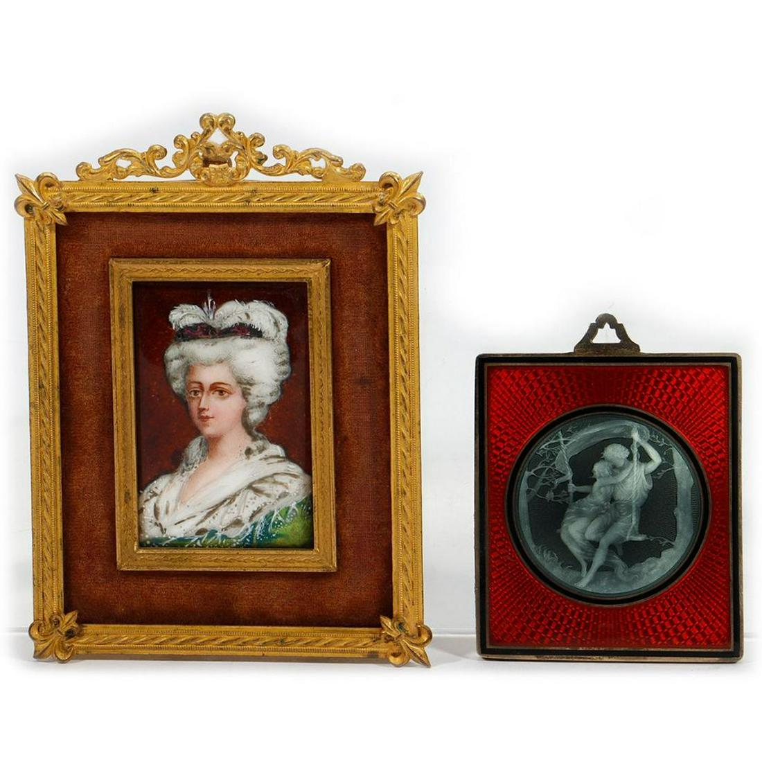 Gilt-framed Enameled Portrait Miniature, with French Enameled Mirror (1 of 5)