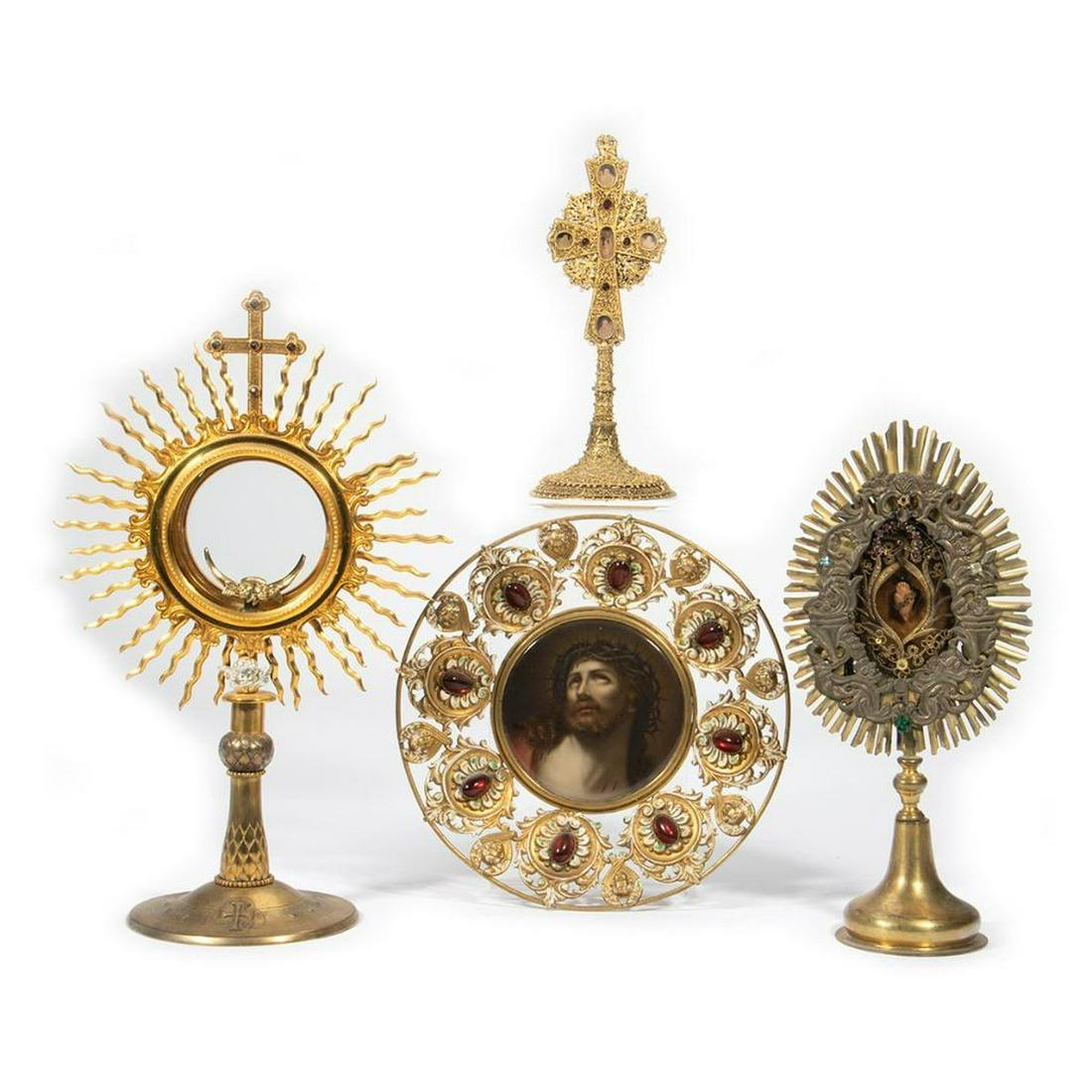 Gilt Monstrance with 2 Gilt Standing Altars, and a Gilt-framed Plaque (1 of 5)