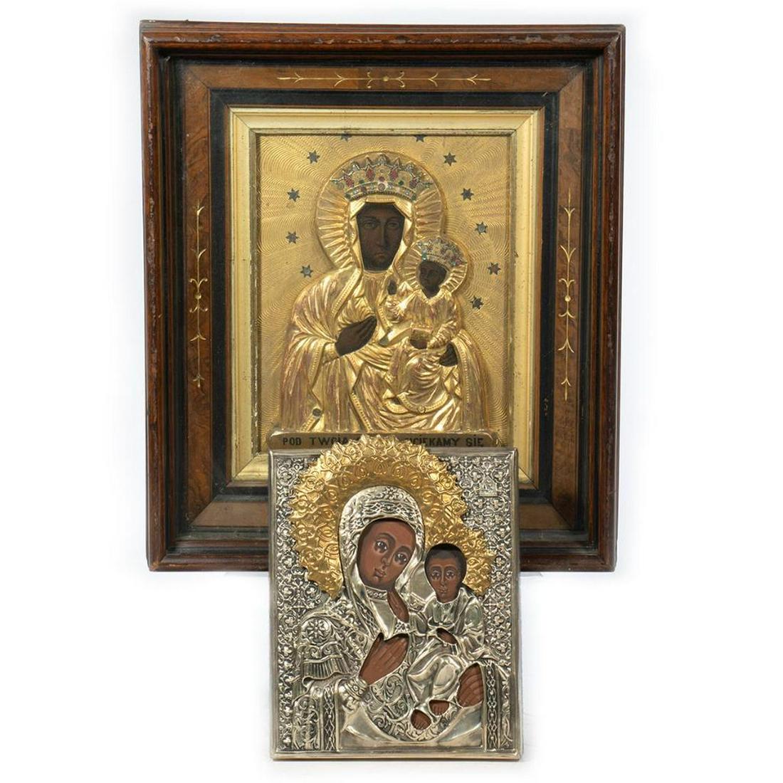 Polish Gilt Icon of Madonna and Child, with another (1 of 5)