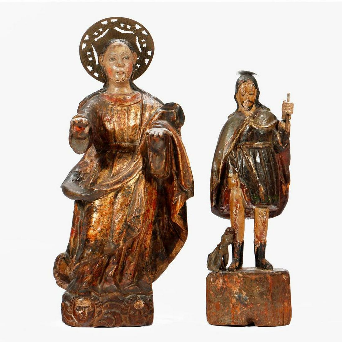 2 Polychrome Carved Wood Saint Figures (1 of 9)