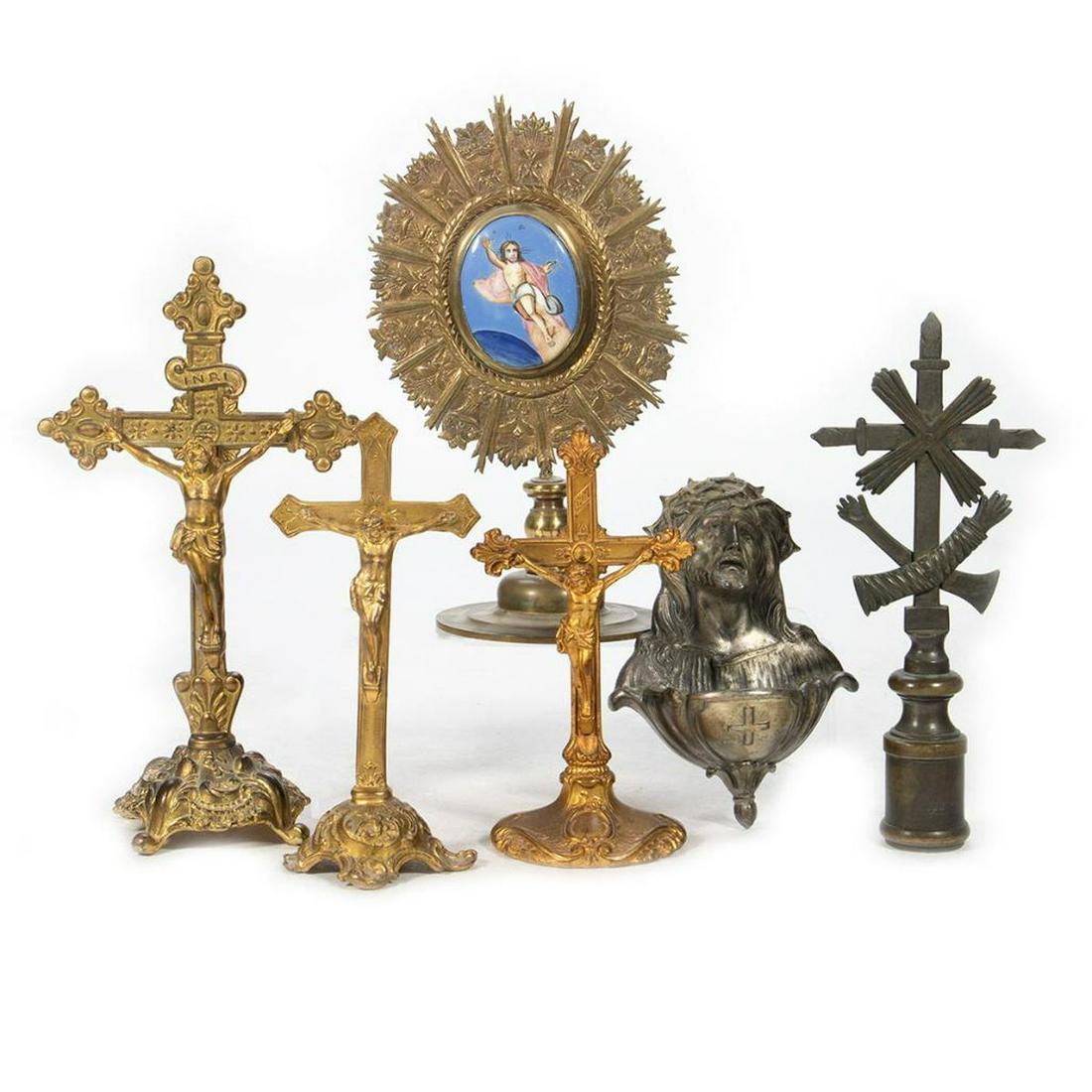 Group of Metal Standing Crucifixes, with Other Metal Religious Objects (6) (1 of 7)