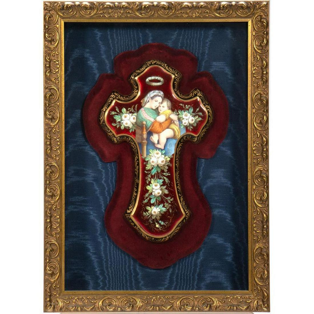 Madonna and Child Painted Cross in Gilt Frame (1 of 4)