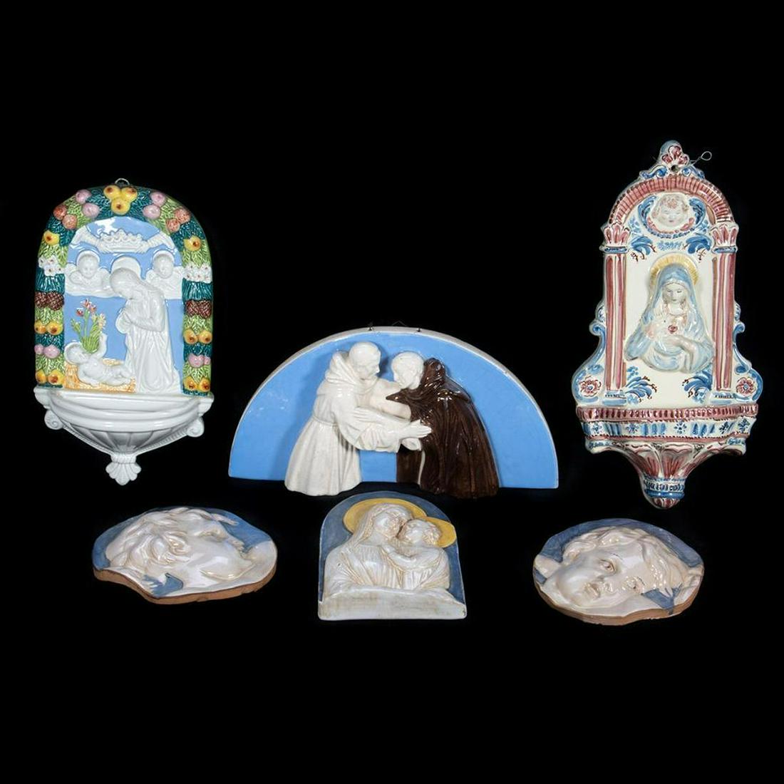6 Italian Ceramic Plaques, incl. Friars, Cherubs, the Virgin (1 of 5)