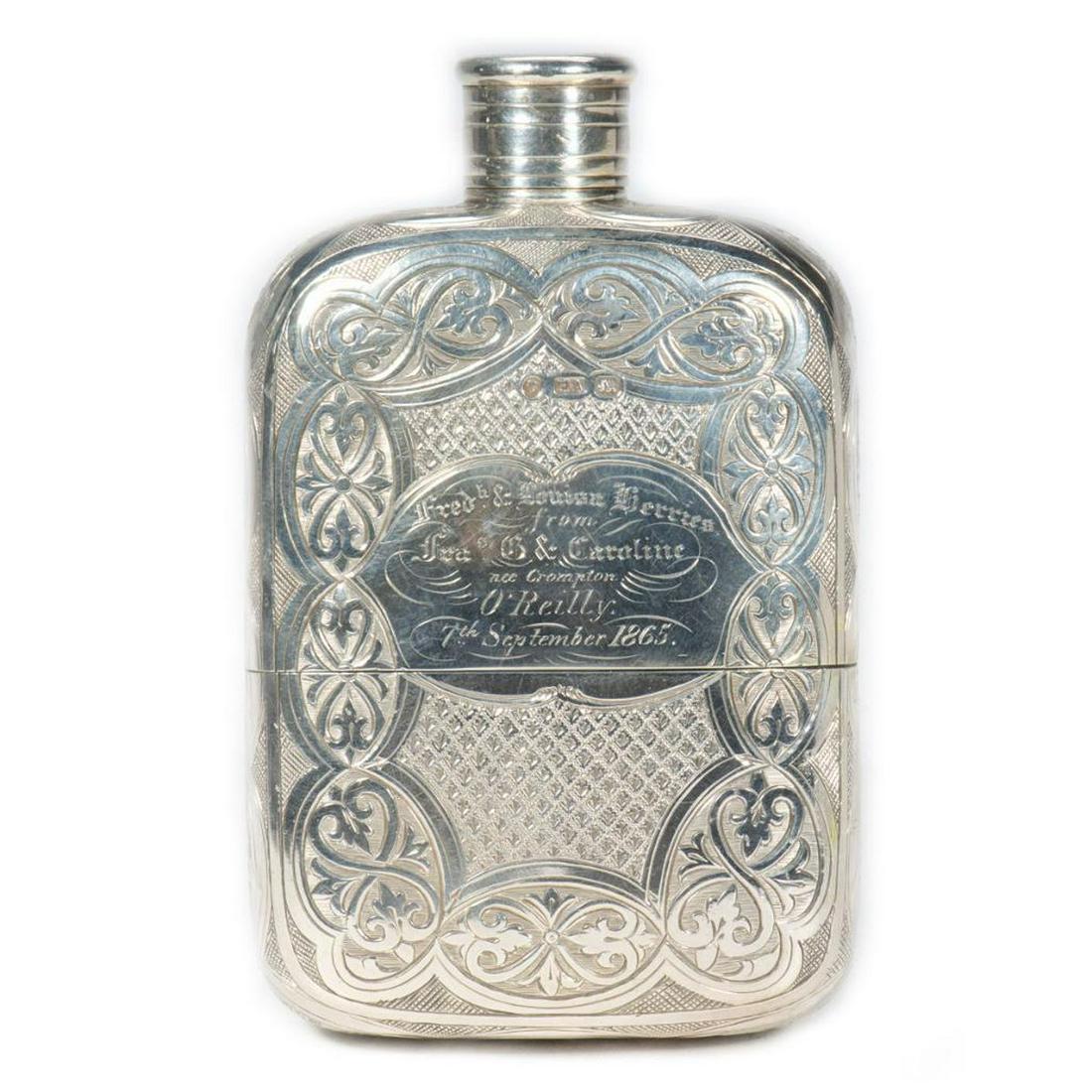 19th Century Embossed Silver Flask with Removable Cup (1 of 5)