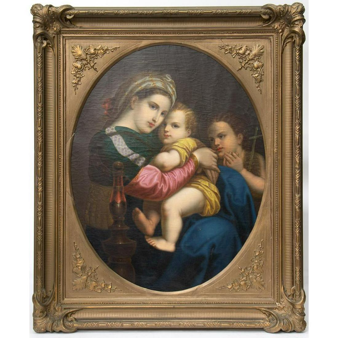 After Raffaello Sanzio Urbino (Raphael) (Italian, 1483-1520): Title: Madonna of the Chair, 1514. Probably a 19th century copy; original in the permanent collection of the Palazzo Pitti, Florence. In an elaborate 19th century giltwood and gesso Renaissance-style 