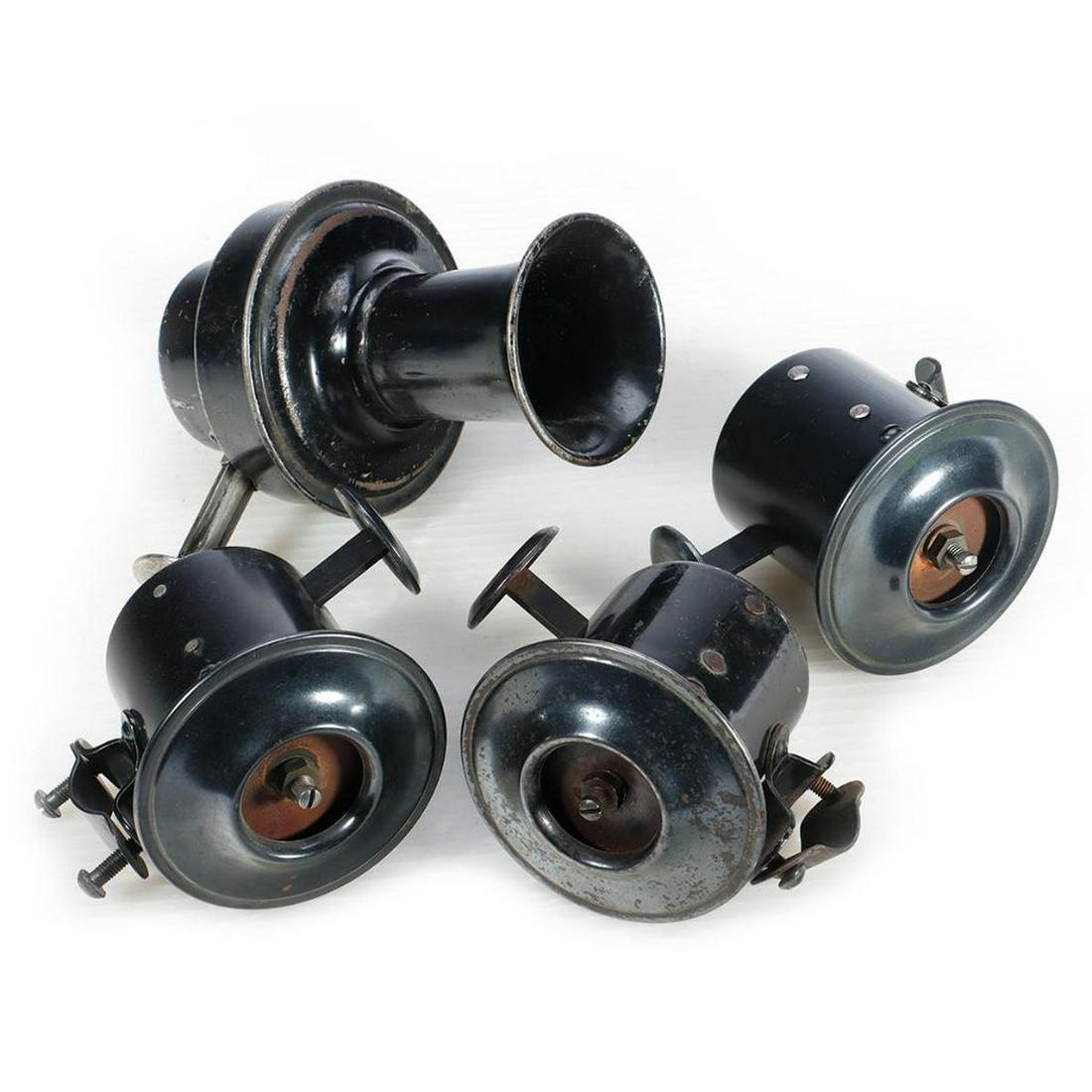 Four Antique Automobile Push Plunger Klaxon Style Horns (1 of 2)