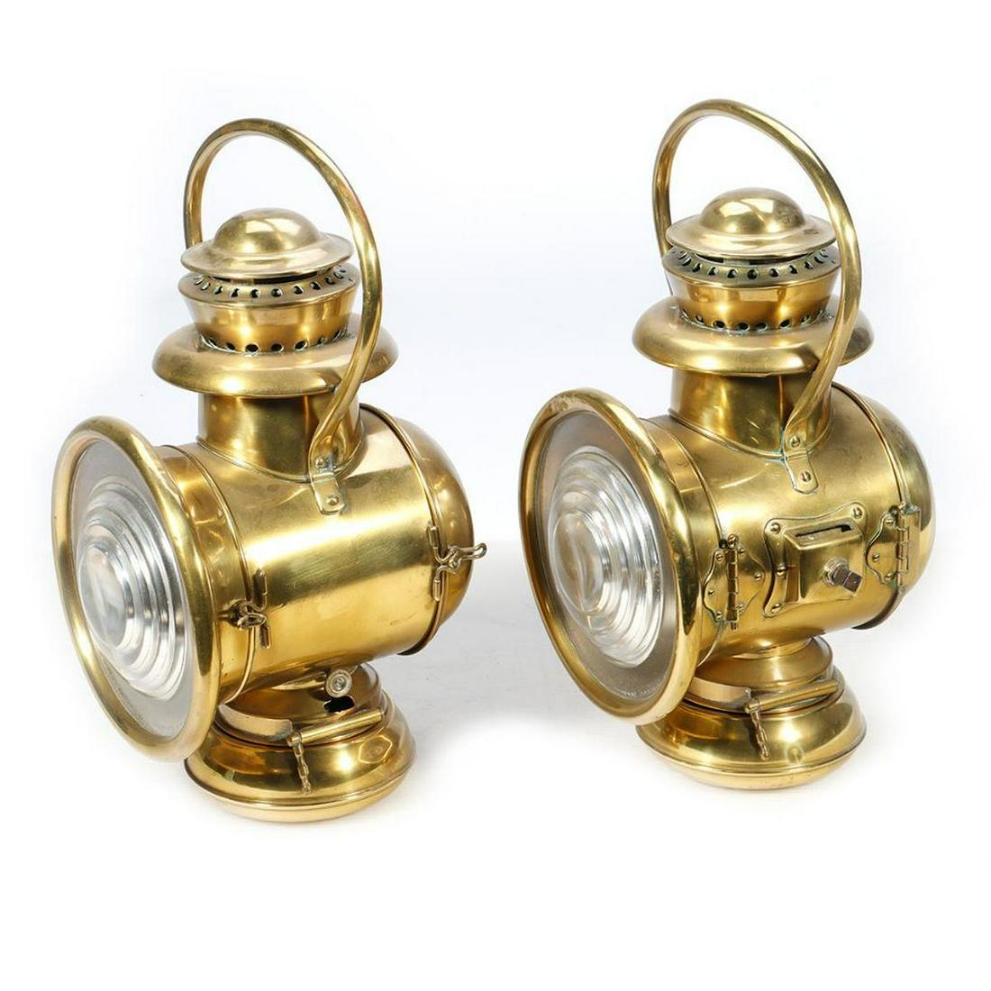 Antique Pair of Brass Automobile Lights by C T Ham Mfg Co. - Left and Right bracket mounts. (1 of 2)