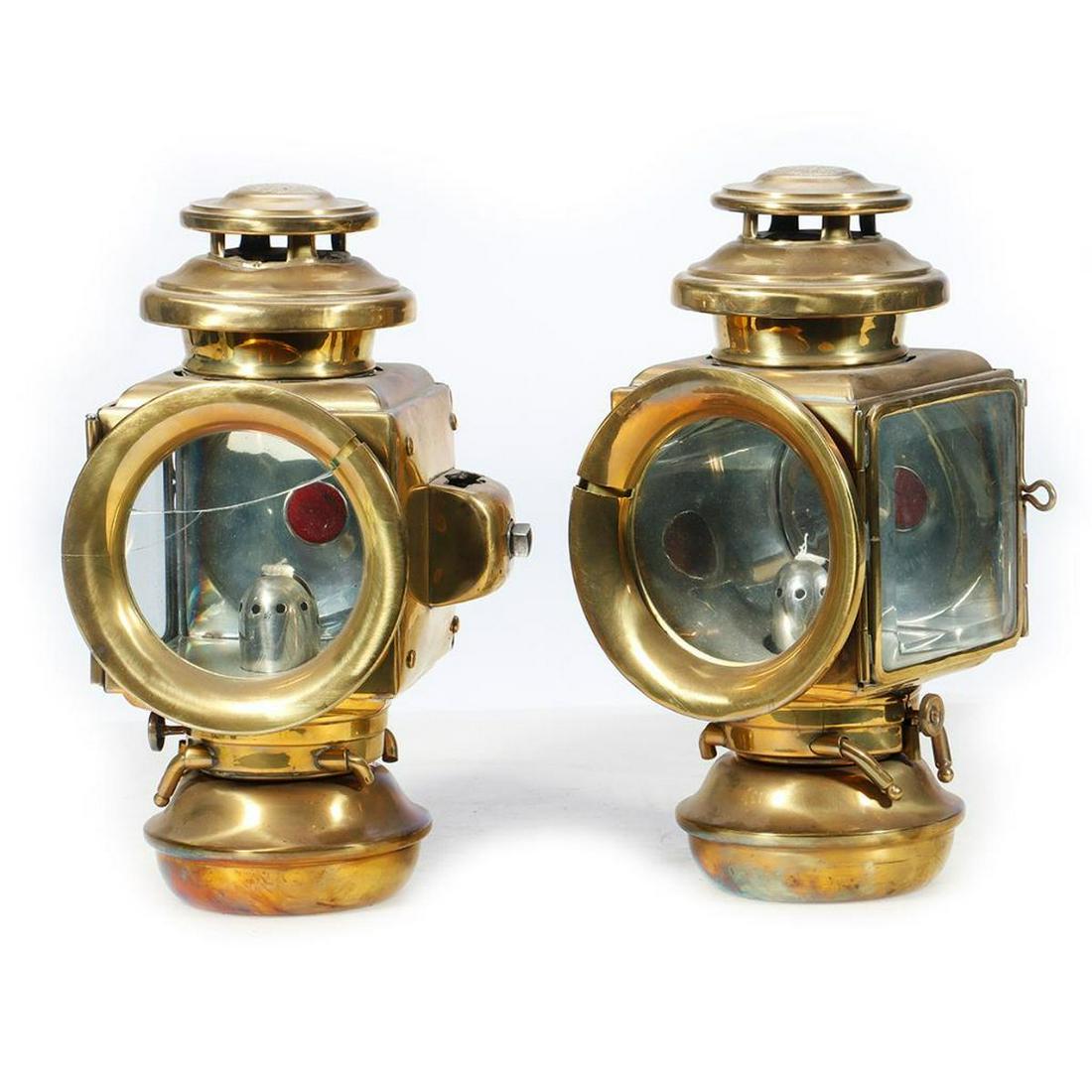 E and J Brass antique Automobile Lamps. Left and Right mounts. (1 of 3)