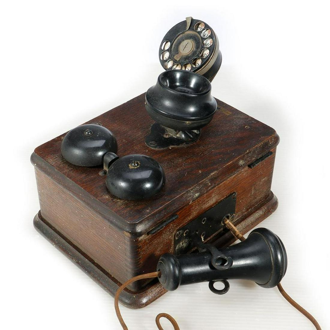Antique Kellogg wood box telephone with dial add-on (1 of 2)