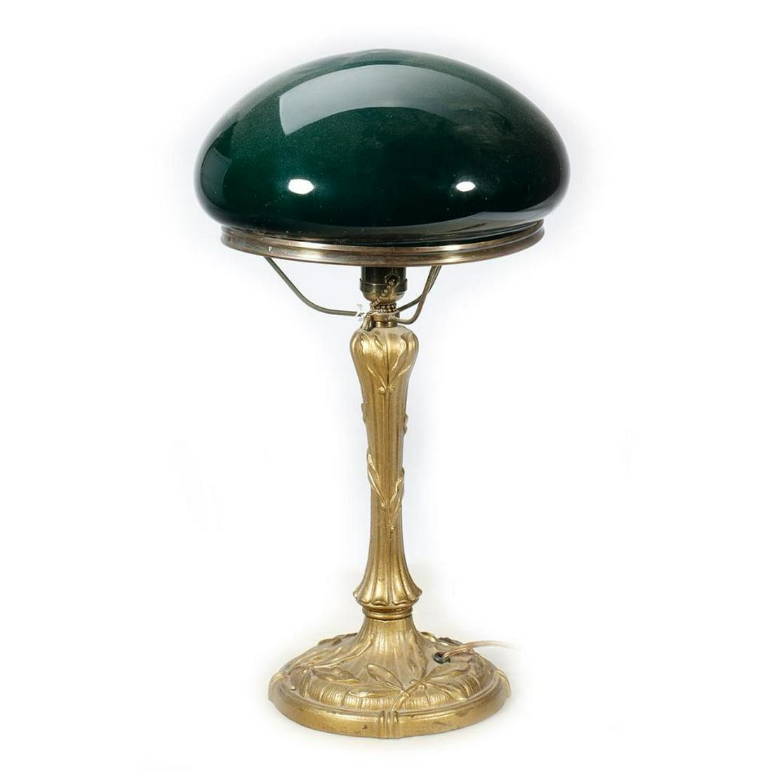 Table Lamp with Art Nouveau base and green glass shade (1 of 2)